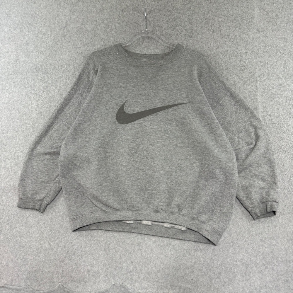 Vintage 90s Nike Sweatshirt Mens M Oversized Gray Big Swoosh Crewneck Pullover